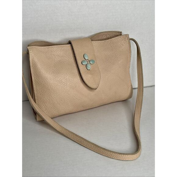 Two Bar West Leather Beige peach Cowhide shoulder bag Purse w/ Turquoise accent - Picture 7 of 13